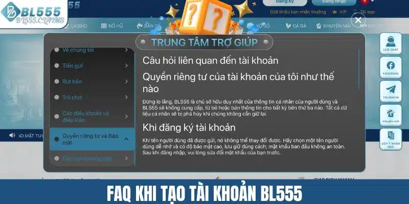 FAQ khi tạo tài khoản BL555
